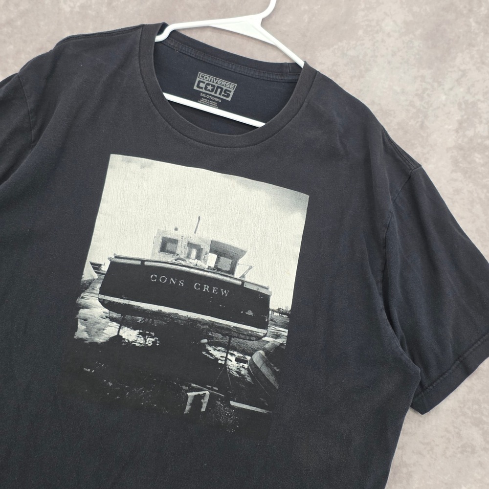 Converse CONS Crew Graphic T-Shirt Mens 2XL Black Boat Print Skateboard Tee